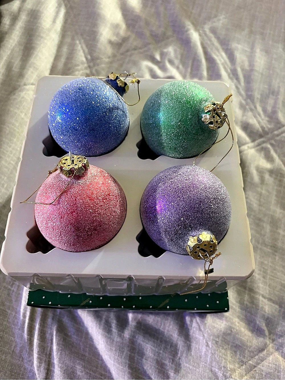 Vintage Dillard's Glass Large Four Glitter Ball Holiday Ornaments NWT
